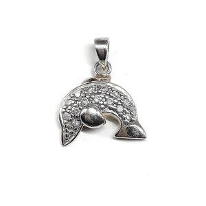 Sterling Silver Pendant Womens Elegant CZ Stone Playfull Dolphin Pendant